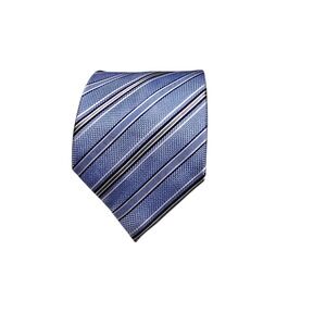 Tasso Elba SPA Mens Luxury Tie Blue  Silver Stripes 100% Silk Neckwear Necktie
